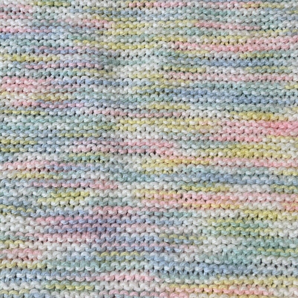 Hand Knitted Pastel Baby Blanket 44x36 Handmade Lightweight Boys Girls Crib - Picture 2 of 5